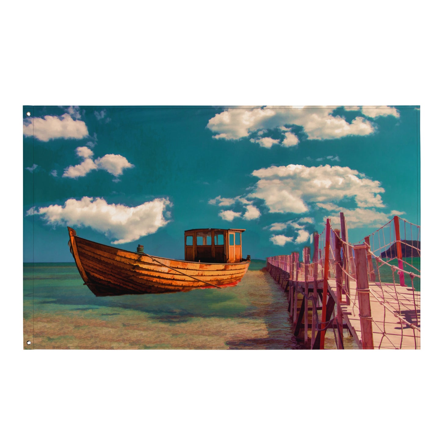 Boat Oil Painting Flag Tapestry