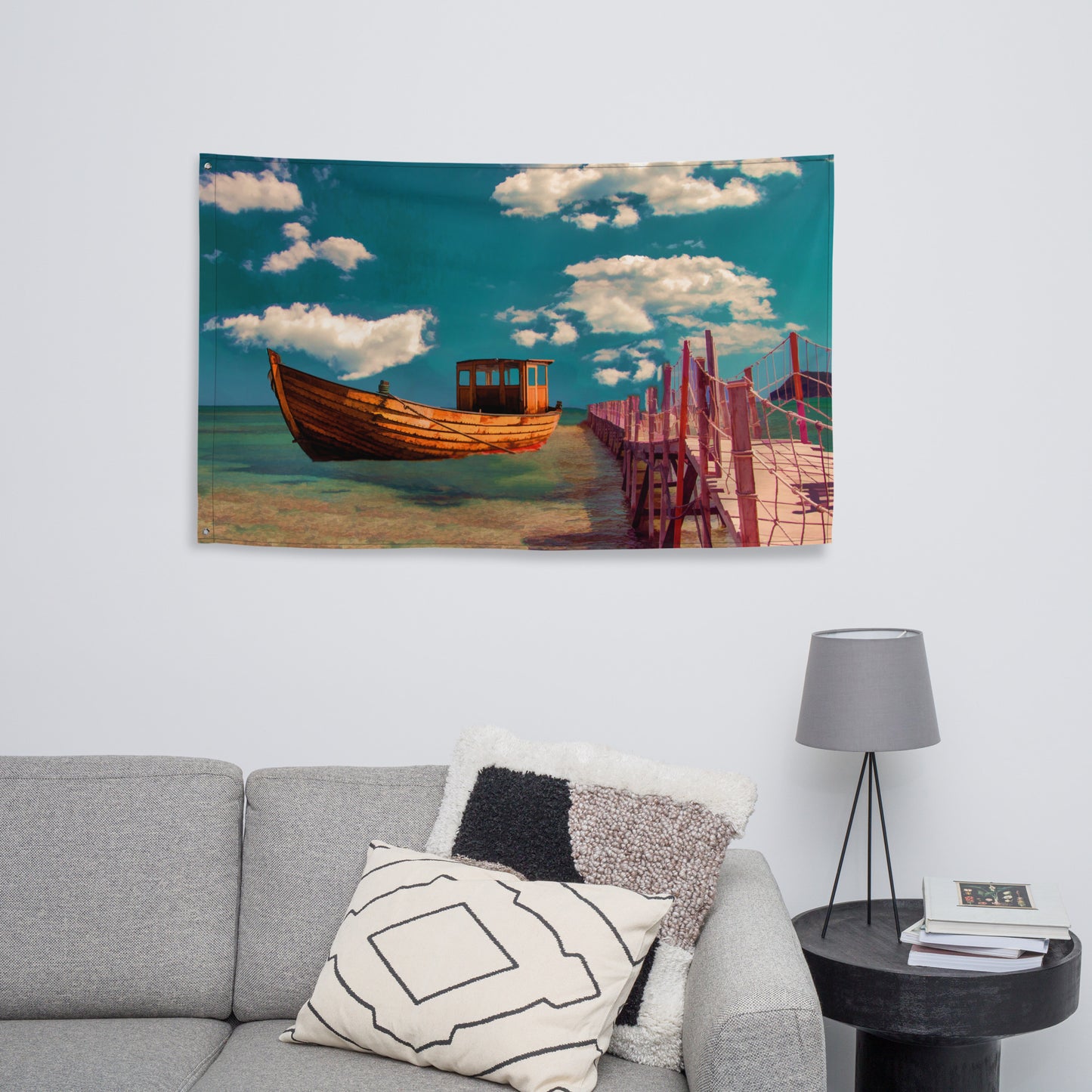 Boat Oil Painting Flag Tapestry