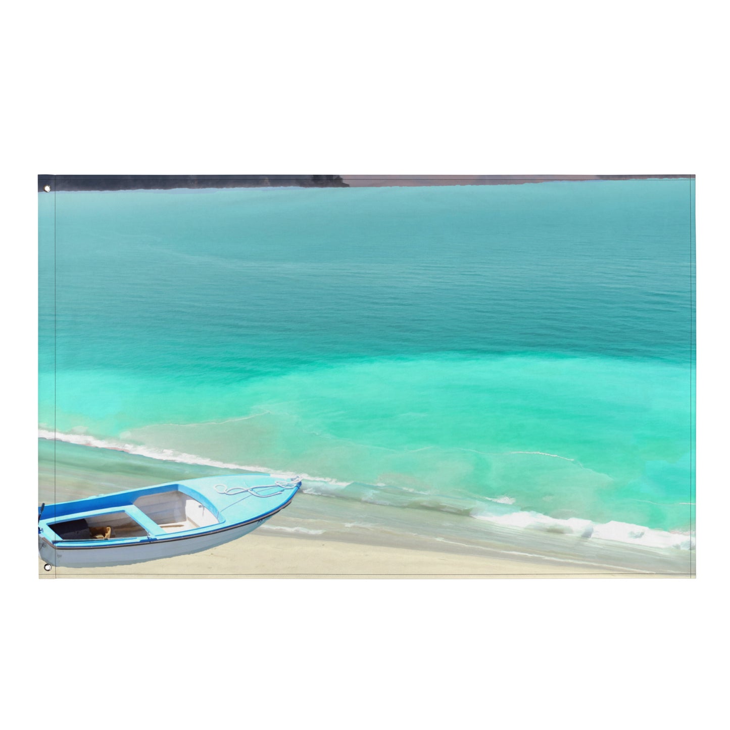 Boat and Beach Painting Flag Tapestry