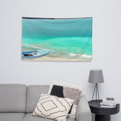 Boat and Beach Painting Flag Tapestry