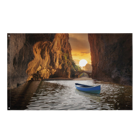 Sunset Beach   Cave Painting Flag Tapestry
