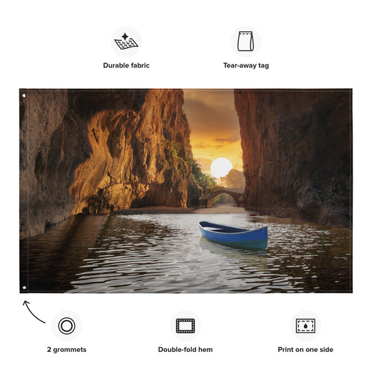 Sunset Beach   Cave Painting Flag Tapestry
