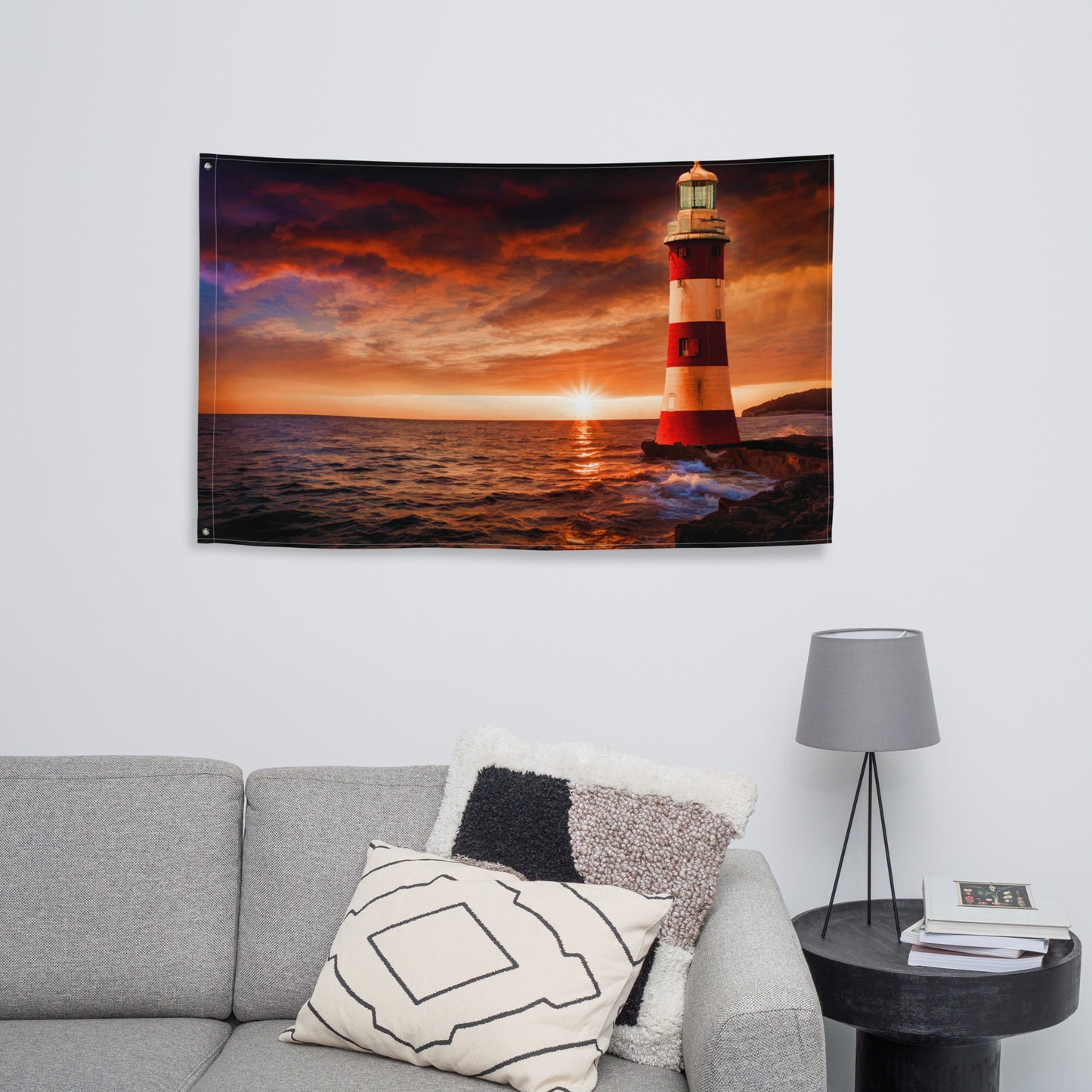 Beautiful Lighthouse Painting Flag Tapestry