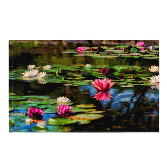 Lily flower in Pond Painting Flag Tapestry