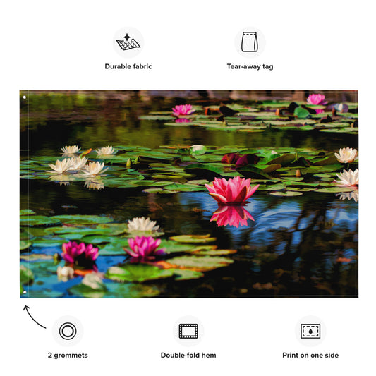 Lily flower in Pond Painting Flag Tapestry