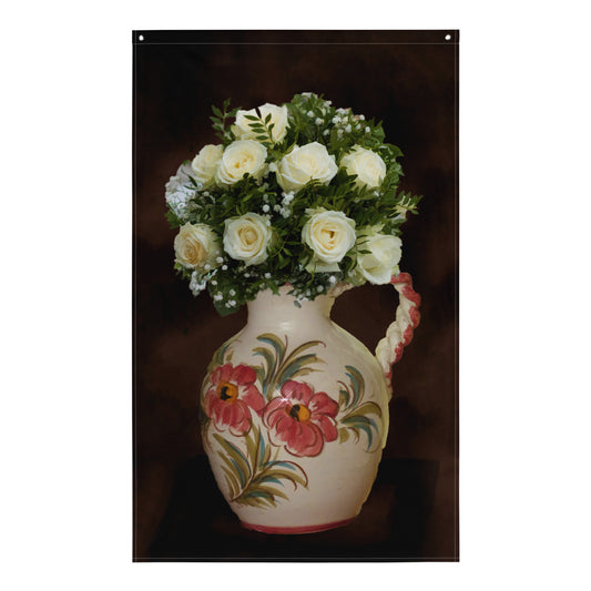 White Rose Flowers Painting Flag Tapestry