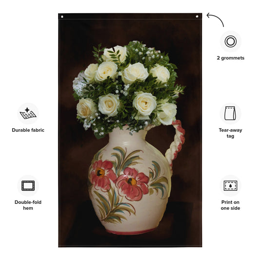 White Rose Flowers Painting Flag Tapestry