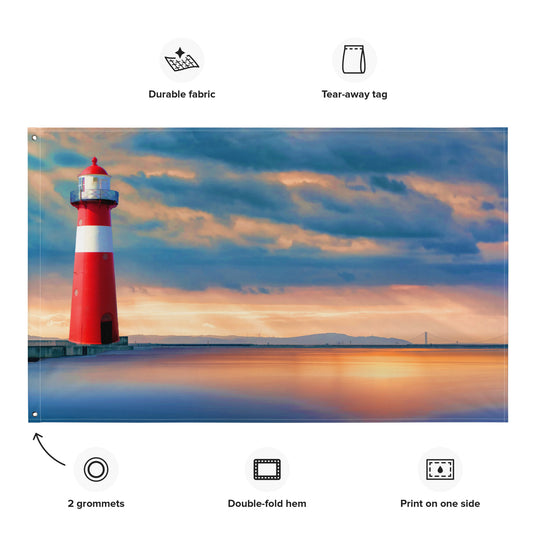 Lighthouse Sunset  Painting Flag Tapestry
