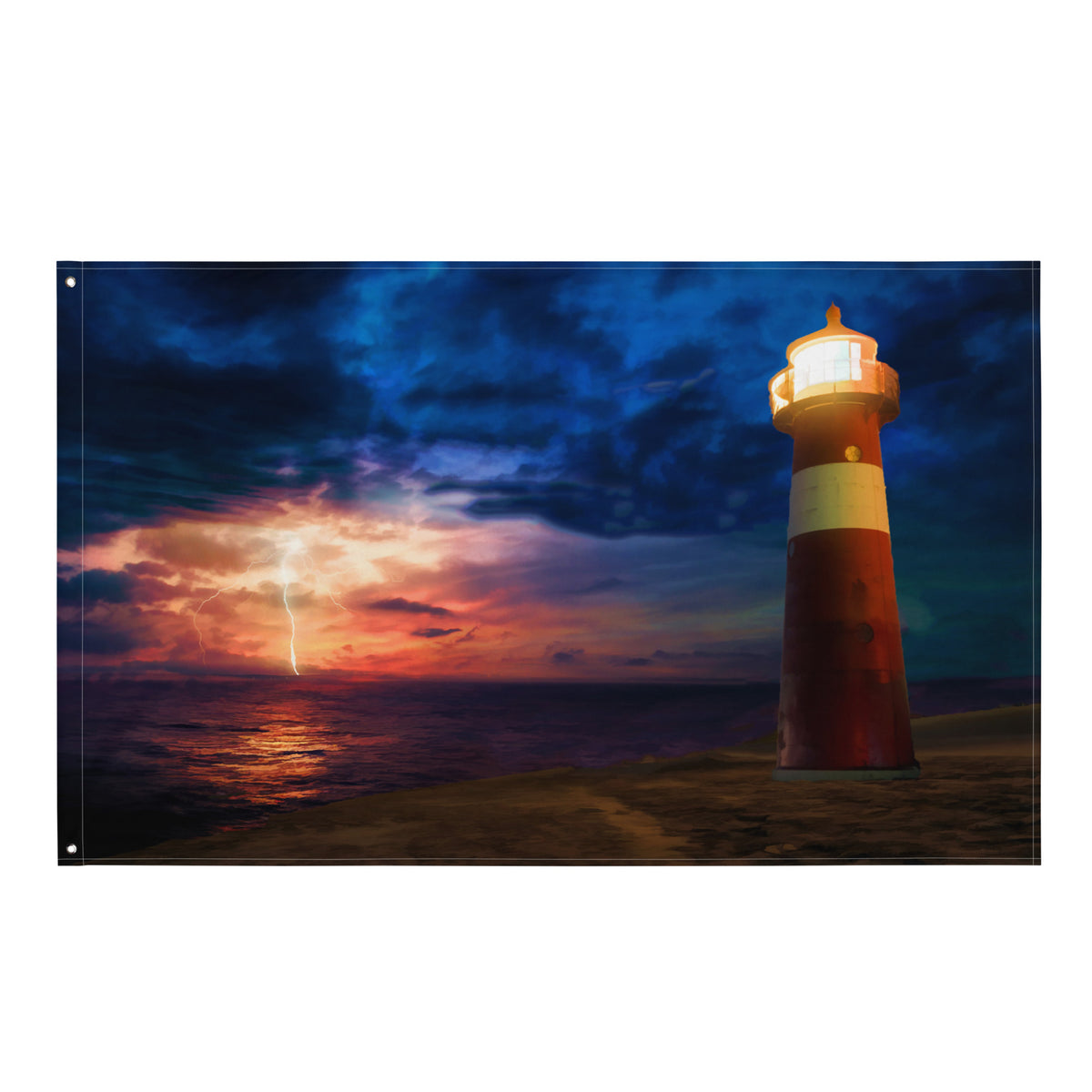 Lighthouse Lightning Painting Flag Tapestry