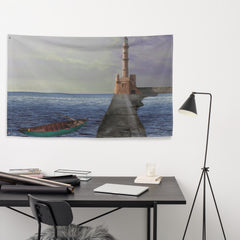 Path to Lighthouse Painting Flag Tapestry