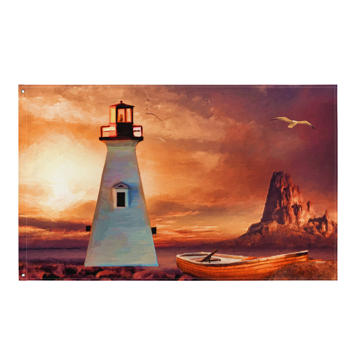 Vinatge Lighthouse Painting Flag Tapestry