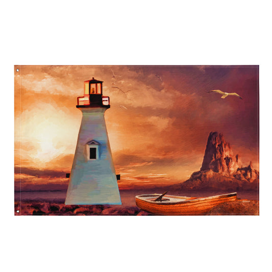 Vinatge Lighthouse Painting Flag Tapestry