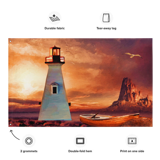 Vinatge Lighthouse Painting Flag Tapestry