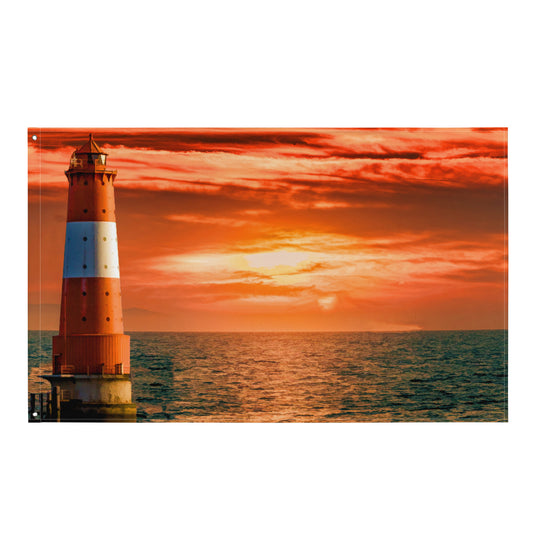 Sea Lighthouse Painting Flag Tapestry