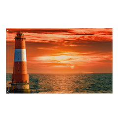 Sea Lighthouse Painting Flag Tapestry