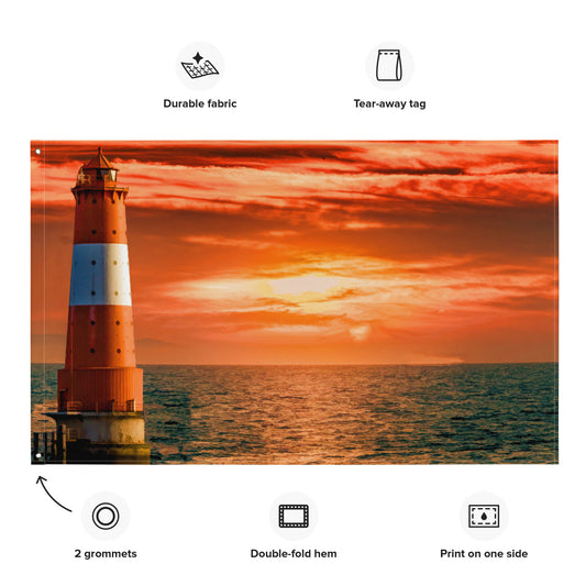 Sea Lighthouse Painting Flag Tapestry