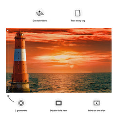 Sea Lighthouse Painting Flag Tapestry