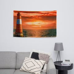 Sea Lighthouse Painting Flag Tapestry