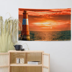 Sea Lighthouse Painting Flag Tapestry