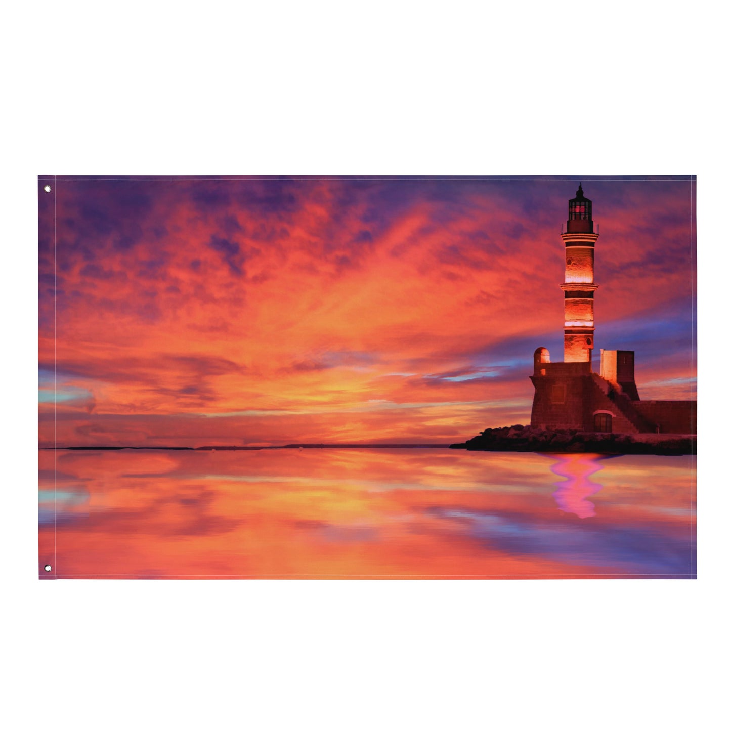 Yellow Lighthouse Painting Flag Tapestry