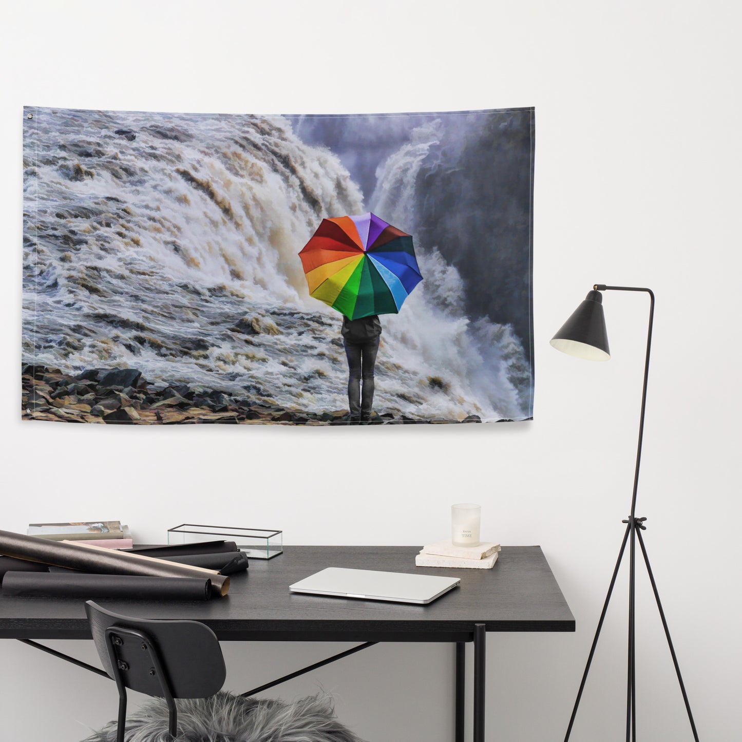 Waterfall Umbrella Painting Flag Tapestry