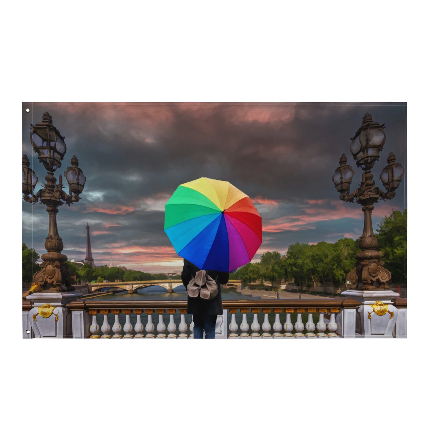 Glimpse of Eiffel Tower Painting Flag Tapestry
