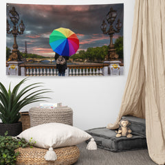Glimpse of Eiffel Tower Painting Flag Tapestry