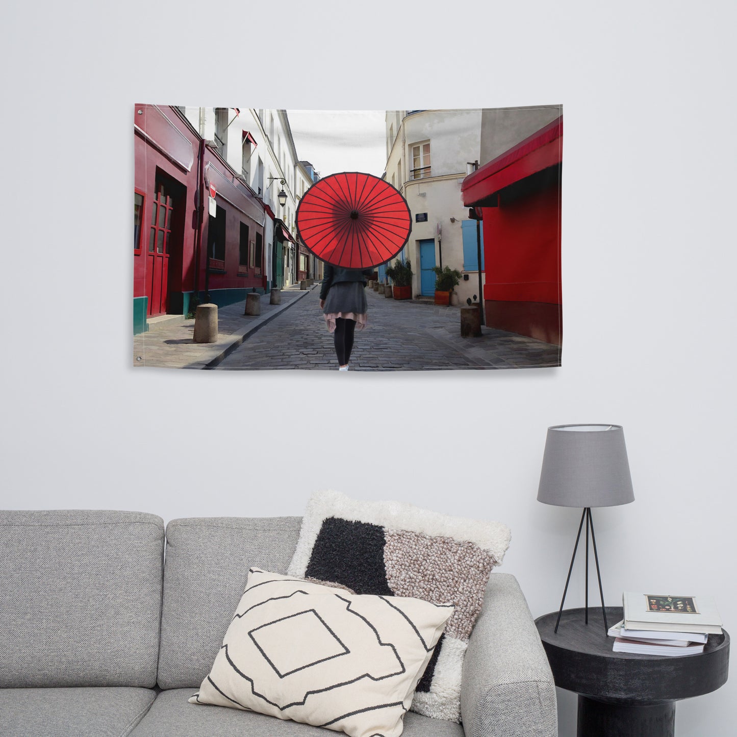 Women Red Umbrella Painting Flag Tapestry
