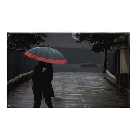 Grey Couple Umbrella Painting Flag Tapestry