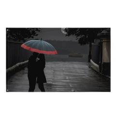 Grey Couple Umbrella Painting Flag Tapestry