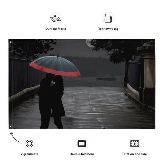 Grey Couple Umbrella Painting Flag Tapestry