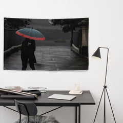 Grey Couple Umbrella Painting Flag Tapestry