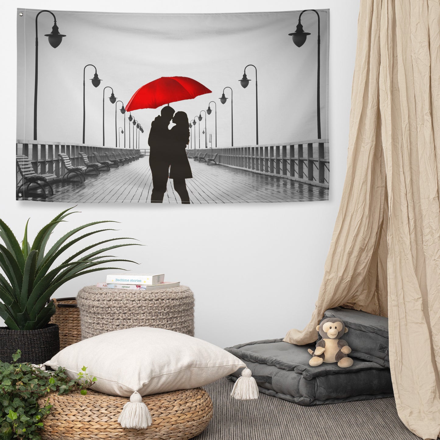 Love in The Air Bridge Painting Flag Tapestry