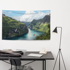 Mountain  River Painting Flag Tapestry