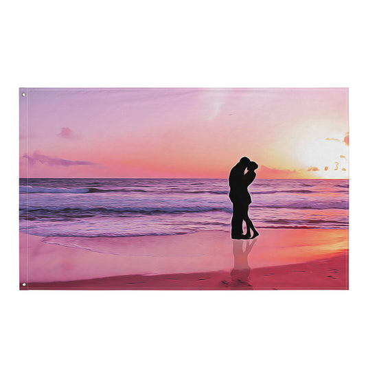 Kiss on Beach Ocean  Painting Flag Tapestry