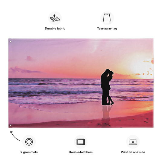 Kiss on Beach Ocean  Painting Flag Tapestry