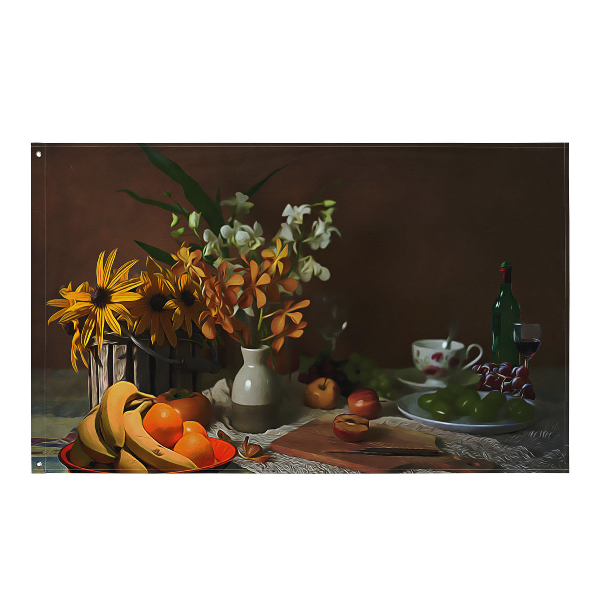 Yellow Flower Still Life Painting Flag Tapestry
