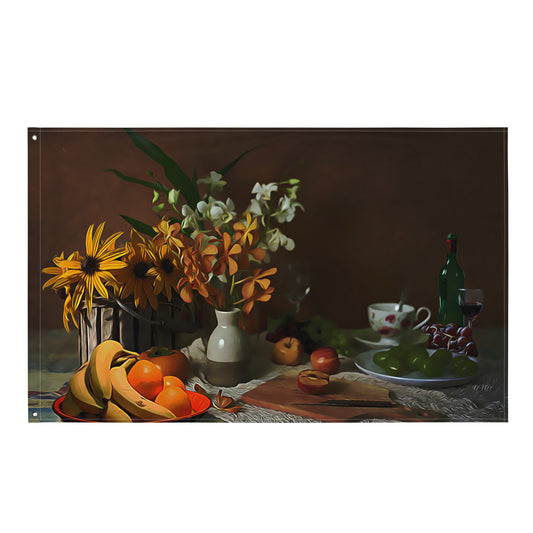 Yellow Flower Still Life Painting Flag Tapestry