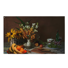 Yellow Flower Still Life Painting Flag Tapestry