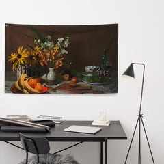 Yellow Flower Still Life Painting Flag Tapestry