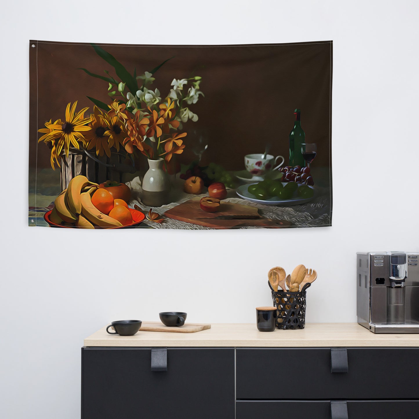Yellow Flower Still Life Painting Flag Tapestry