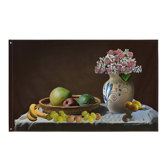 Fruit And Flower Still Life Painting Flag Tapestry