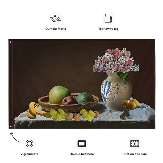 Fruit And Flower Still Life Painting Flag Tapestry