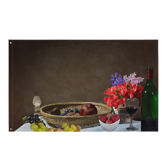 Still Life Wine Painting 2 Flag Tapestry