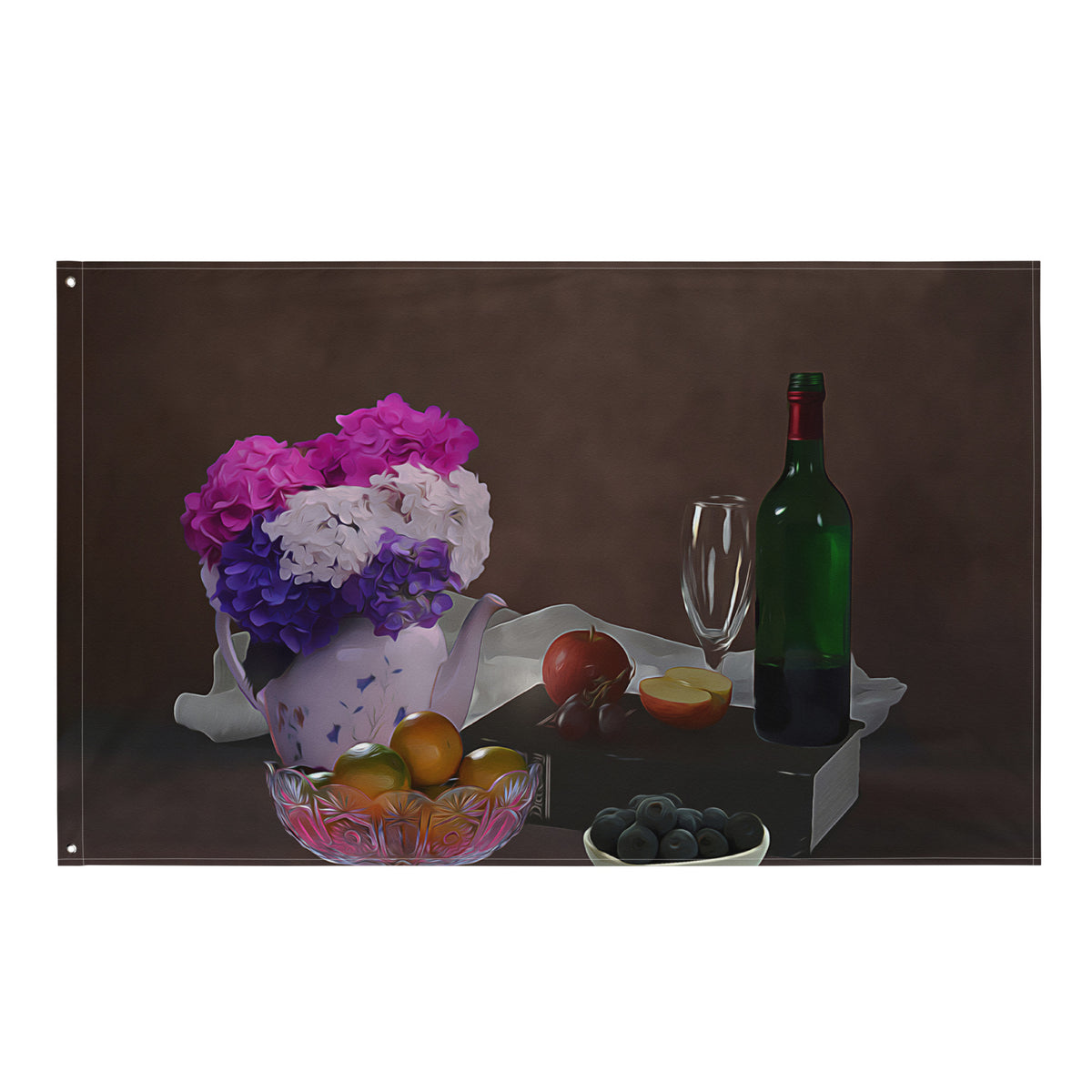 Still Life Wine Painting 2 Flag Tapestry