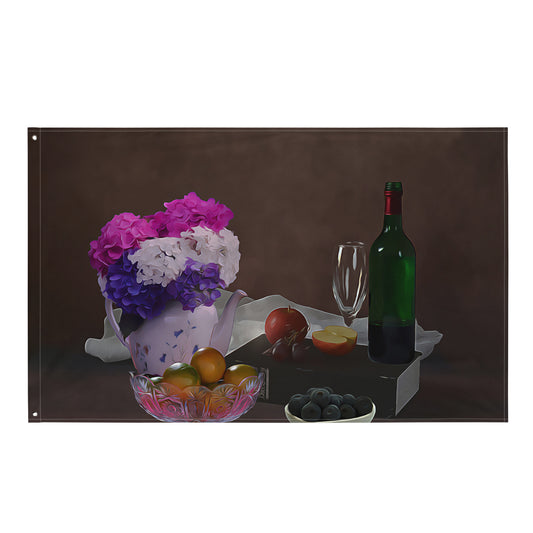 Still Life Wine Painting 2 Flag Tapestry