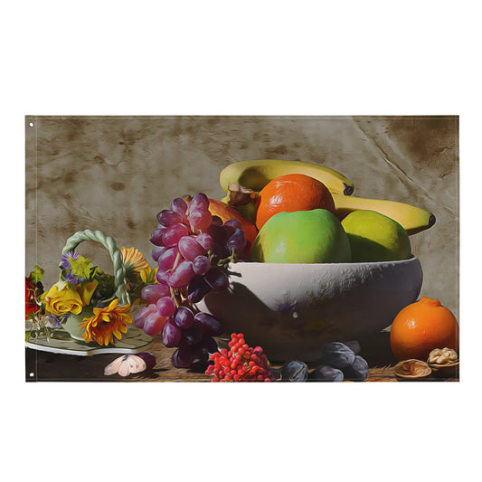 Fruit Bowl Still Life Painting Flag Tapestry