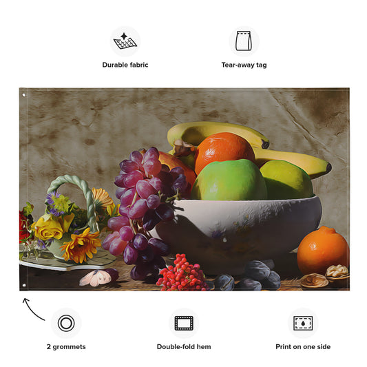 Fruit Bowl Still Life Painting Flag Tapestry