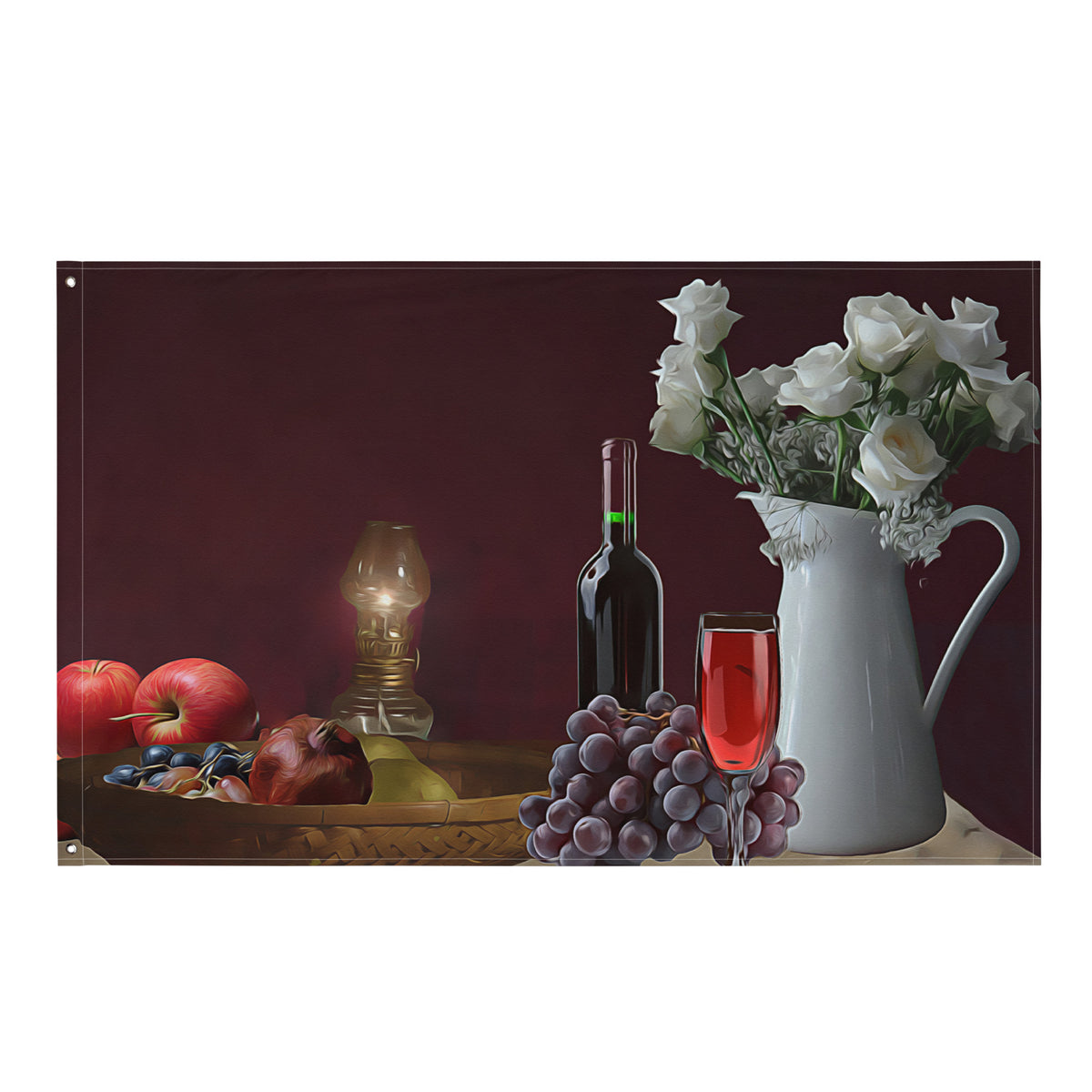 Still Life Wine Painting 4 Flag Tapestry