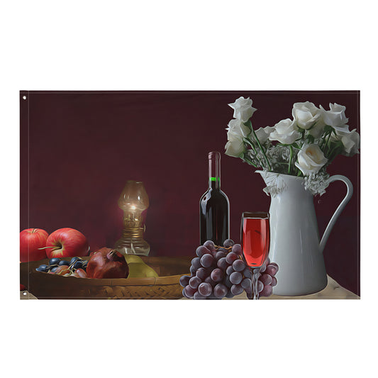 Still Life Wine Painting 4 Flag Tapestry